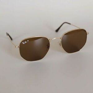 Ray-Ban Hexagonal Gold Frame Sunglasses with Brown Lenses